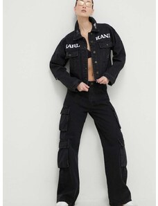 Rifľová bunda Karl Kani dámska, čierna farba, prechodná, oversize
