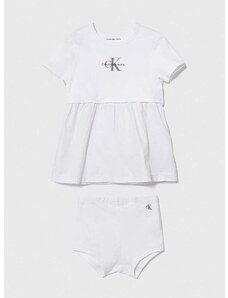 Šaty pre bábätká Calvin Klein Jeans biela farba, mini, rovný strih
