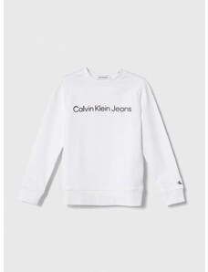 Detská bavlnená mikina Calvin Klein Jeans biela farba, s potlačou