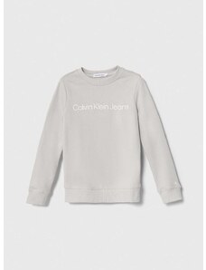 Detská bavlnená mikina Calvin Klein Jeans šedá farba, s potlačou