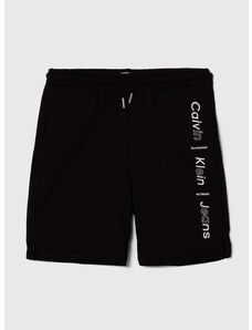 Detské bavlnené šortky Calvin Klein Jeans čierna farba, nastaviteľný pás