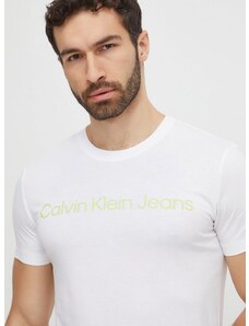 Bavlnené tričko Calvin Klein Jeans biela farba,s potlačou,J30J322344