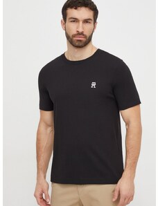 Bavlnené tričko Tommy Hilfiger pánsky,čierna farba,s nášivkou,MW0MW33987