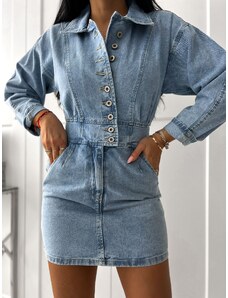 Rifľové mini šaty Jackie - modré