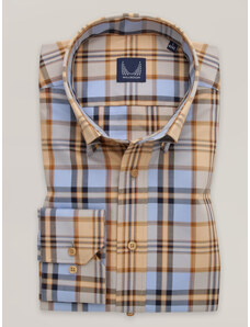 Willsoor Pánska košeľa slim fit s hnedo-modrým károvaným vzorom 16520