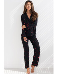 Sensis Luxusné dámske pyžamo na gombíky Rolling In Love, Farba čierna