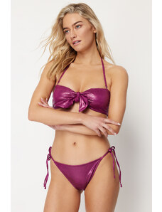 Trendyol Purple Tie Shiny Lacquer Printed Brazilian Bikini Bottom