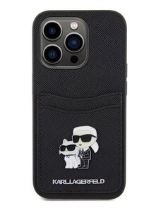 iPhone 15 Pro Karl Lagerfeld PU Saffiano Card Slot Metal Karl and Choupette Case schwarz KLHCP15LSAPKCNPK