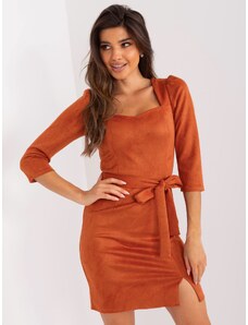 Fashionhunters Dark orange fitted dress with slit