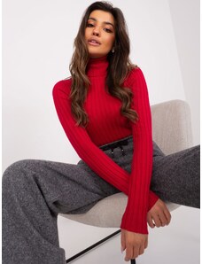 Fashionhunters Dark red fitted sweater with a wide stripe