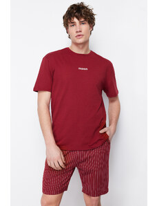 Trendyol Collection Súprava letného pyžama Claret Red Regular Fit so šortkami