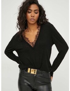 Vlnený sveter IRO dámsky, čierna farba, tenký