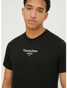 Bavlnené tričko Tommy Jeans pánsky,čierna farba,s potlačou,DM0DM18569