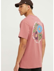Bavlnené tričko Vans pánsky, ružová farba, s potlačou