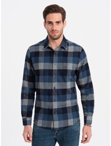Ombre Clothing Originálna flanelová károvaná modrá košeľa V4 SHCS-0150