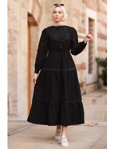 InStyle Guipure Detailed Balloon Sleeve Dress – Black