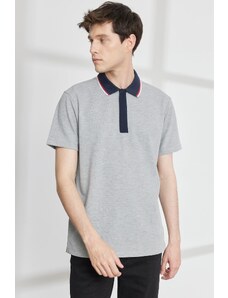 ALTINYILDIZ CLASSICS Pánske sivé melanžové slim fit polo tričko s krátkym rukávom s krátkym rukávom.