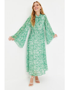 Trendyol Modest Zelené tkané šifónové kvetinové večerné šaty