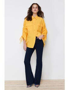 Trendyol Light Orange Adjustable Gathered Detail Woven Cotton Shirt with Sleeves