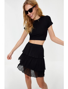 Trendyol Collection Čierna plisovaná sukňa Mini tkaná šifónová sukňa