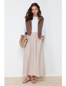 Trendyol Beige Plain Flared Woven Skirt