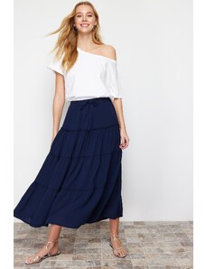 Trendyol Navy Blue Gathered Waist Flared Maxi Length Woven Skirt