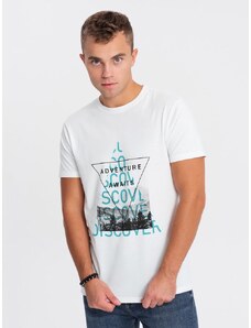 Ombre Clothing Jedinečné biele tričko s trendy motívom V1 TSPT-0165
