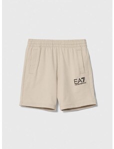 Detské bavlnené šortky EA7 Emporio Armani béžová farba