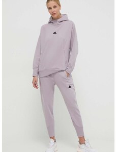Mikina adidas Z.N.E dámska, fialová farba, s kapucňou, s potlačou, IS4336