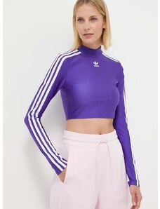 Tričko s dlhým rukávom adidas Originals dámske, fialová farba, s polorolákom, IR8133