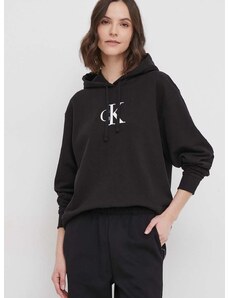 Bavlnená mikina Calvin Klein Jeans dámska, čierna farba, s kapucňou, s potlačou, J20J223432
