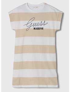 Dievčenské bavlnené šaty Guess béžová farba, mini, rovný strih