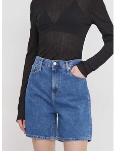 Rifľové krátke nohavice Calvin Klein Jeans dámske,jednofarebné,vysoký pás,J20J222801