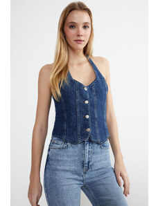 Trendyol Collection Tmavomodrá vypasovaná džínsová vesta