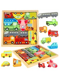 KIK Drevené puzzle zodpovedajúce tvarom vozidiel