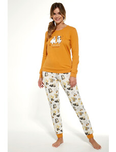 Dámske pyžamo 671/305 DOGS Tmavo žlté s potlačou v farbe ecru - Cornette