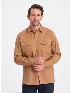 Ombre Clothing Ležérna kamelová košeľa s vreckami na gombíky V2 SHCS-0146