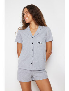 Trendyol Collection Súprava pleteného pyžama zo sivej bavlny s potlačou zvierat