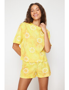 Trendyol Yellow 100% Cotton Sun Patterned Knitted Pajamas Set