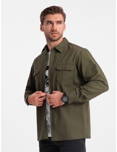Ombre Clothing Ležérna olivová košeľa s vreckami na gombíky V4 SHCS-0146