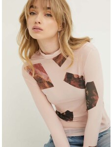 Tričko s dlhým rukávom Desigual dámsky, ružová farba, s rolákom, 24SWTKAT