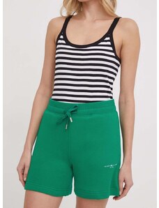 Šortky Tommy Hilfiger dámske,zelená farba,jednofarebné,vysoký pás,WW0WW38348