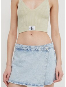 Rifľové krátke nohavice Calvin Klein Jeans dámske, jednofarebné, vysoký pás, J20J222802