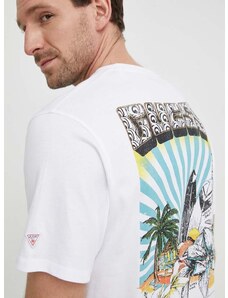 Bavlnené tričko Guess SURFING pánsky, biela farba, s potlačou, F4GI07 I3Z14
