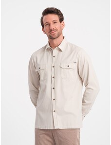 Ombre Clothing Ležérna krémová košeľa s vreckami na gombíky V1 SHCS-0146