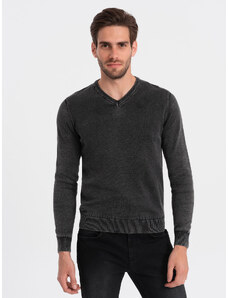 Ombre Clothing Spraný pánsky sveter s véčkovým výstrihom - čierny V1 OM-SWOS-0108