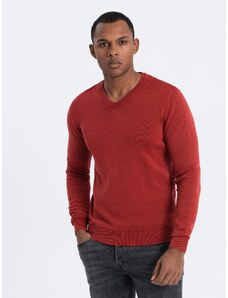 Ombre Clothing Pánsky prací sveter s véčkovým výstrihom - červený V3 OM-SWOS-0108