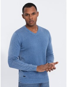 Ombre Clothing Pánsky prateľný sveter s véčkovým výstrihom - modrý V4 OM-SWOS-0108