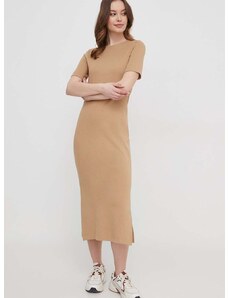 Šaty Tommy Hilfiger béžová farba,midi,rovný strih,WW0WW41274