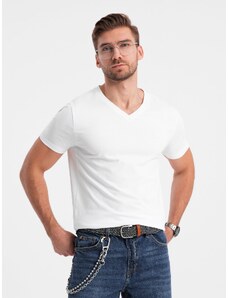 Ombre Clothing Pánske tričko V-NECK s elastanom - biele V1 OM-TSCT-0106